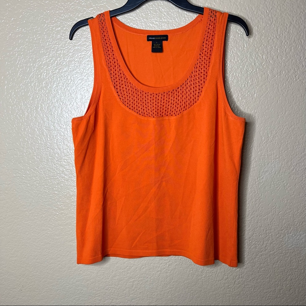 Grace Dane Lewis Orange knit Sleeveless Blouse Size Large